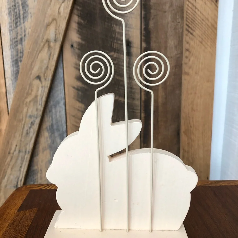 Green Bunny Laser Cut Wooden Wire‎ Photo Holder